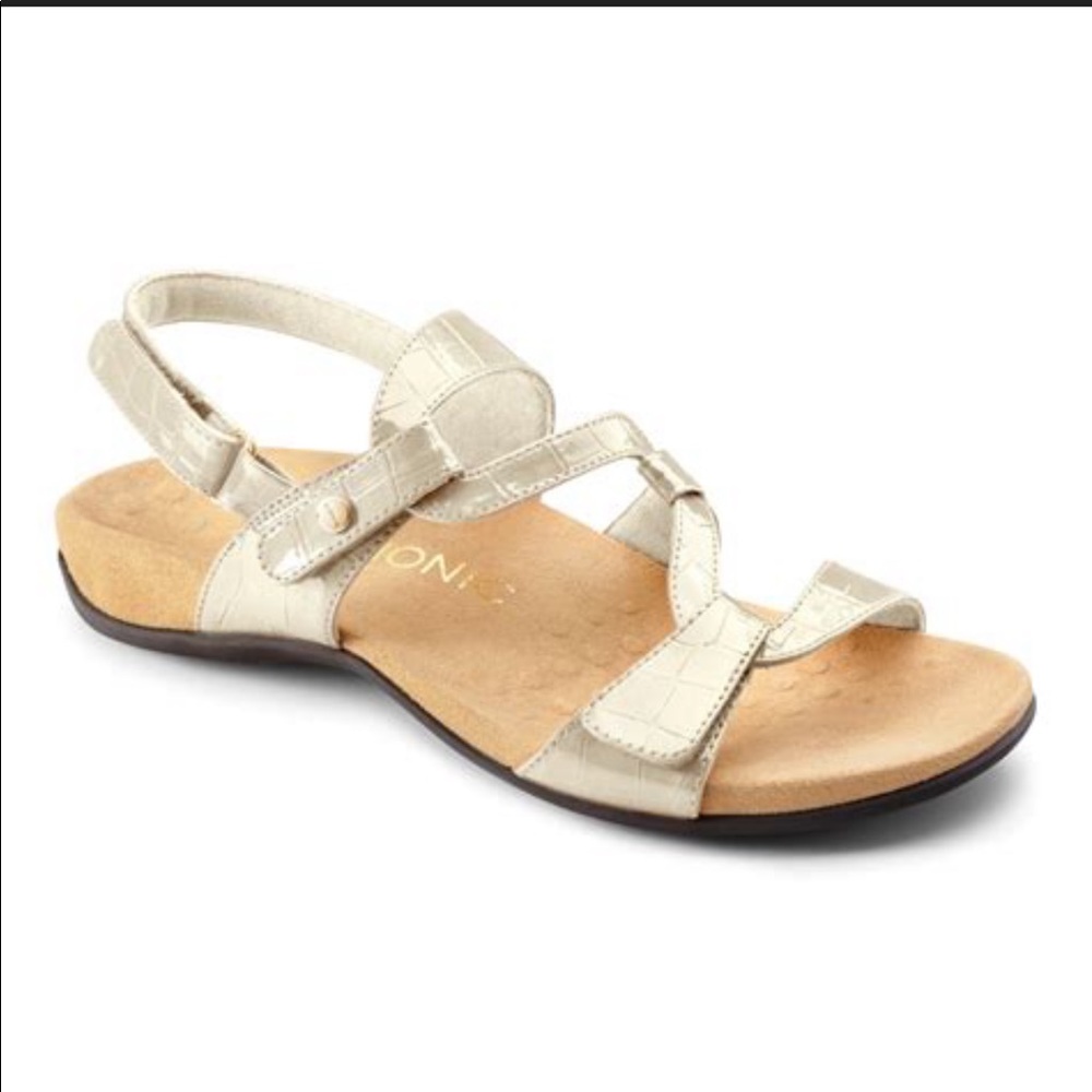 Vionic Paros Pearl Cream Patent Adjustable Comfort Sandals 8 Resortwear Coastal - Picture 13 of 14